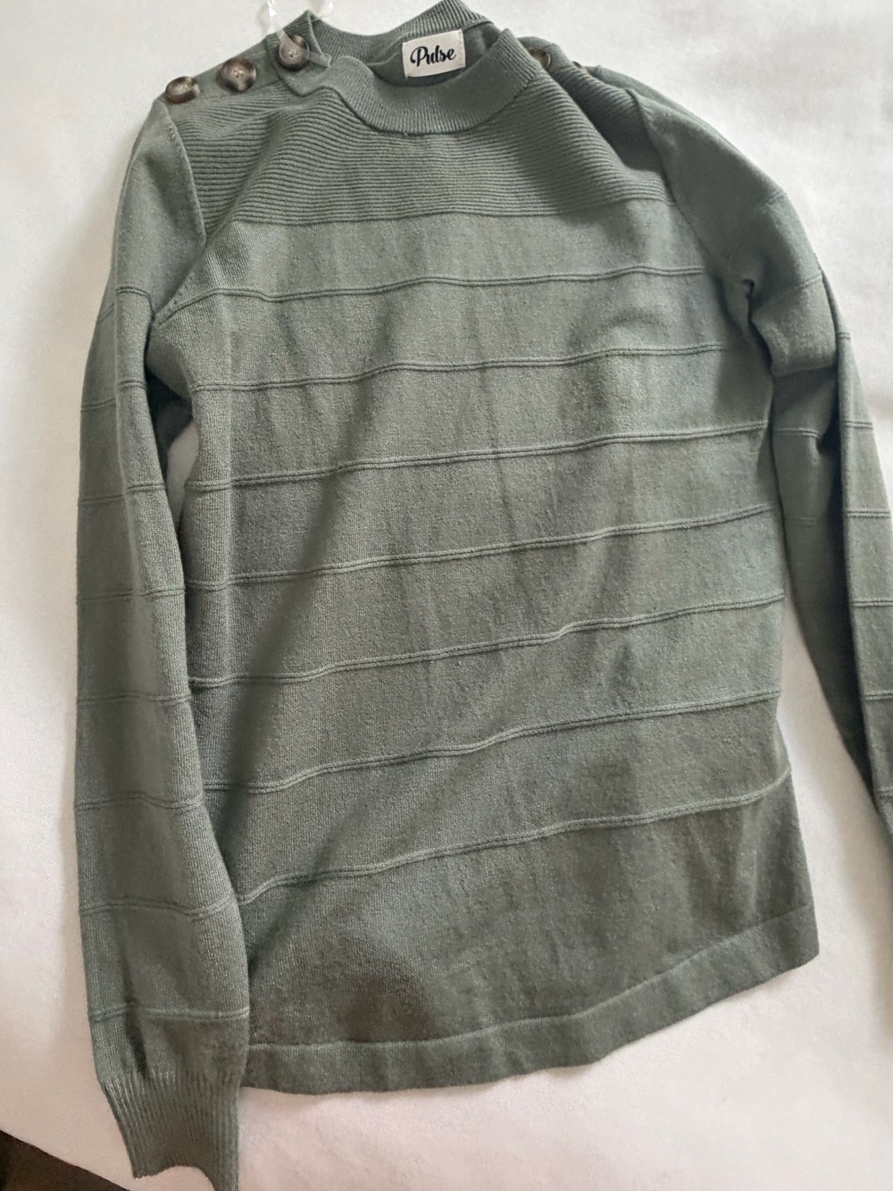 Pulse  Olive Green Crewneck Button-Shoulder Sweater
